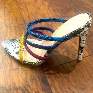 Multicolor Snake Skin Heeled Sandals